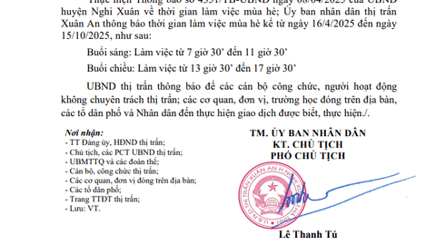 Thông báo về thời gian làm việc mùa hè